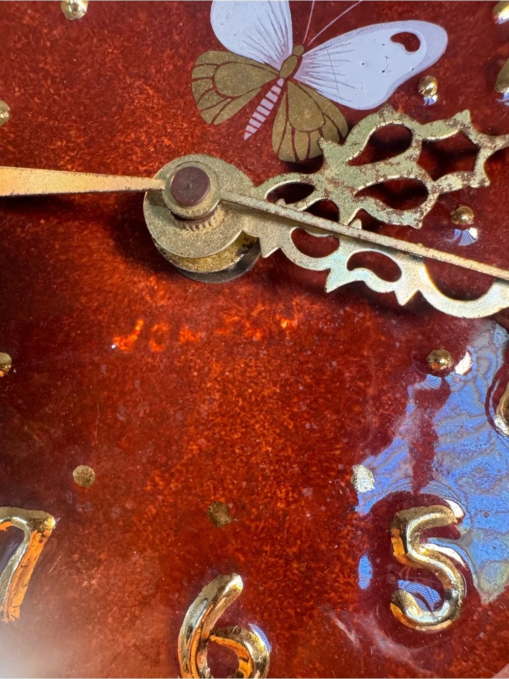 Vintage 1970’s  “Johnny Clock” Rare Red Ceramic color w/gold accents